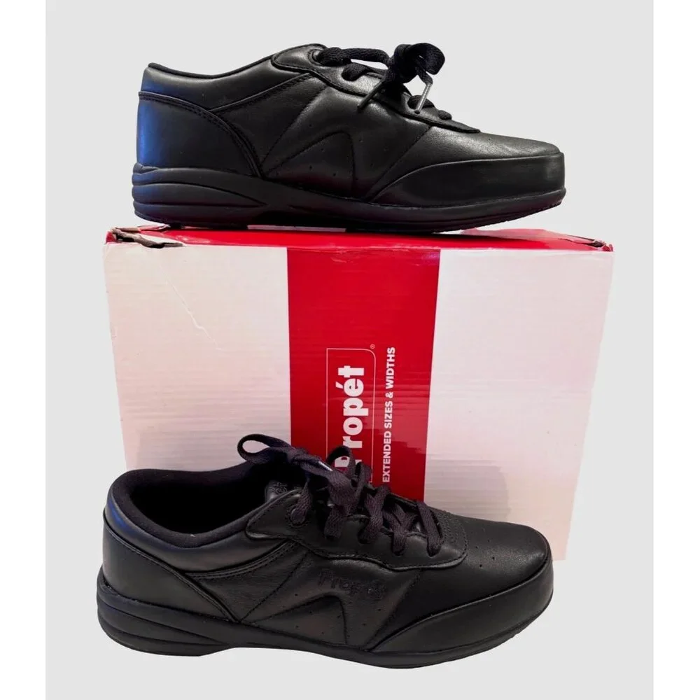Propet Washable Walker Size 7.5 M Black Leather Sneaker Comfort Arch NWB